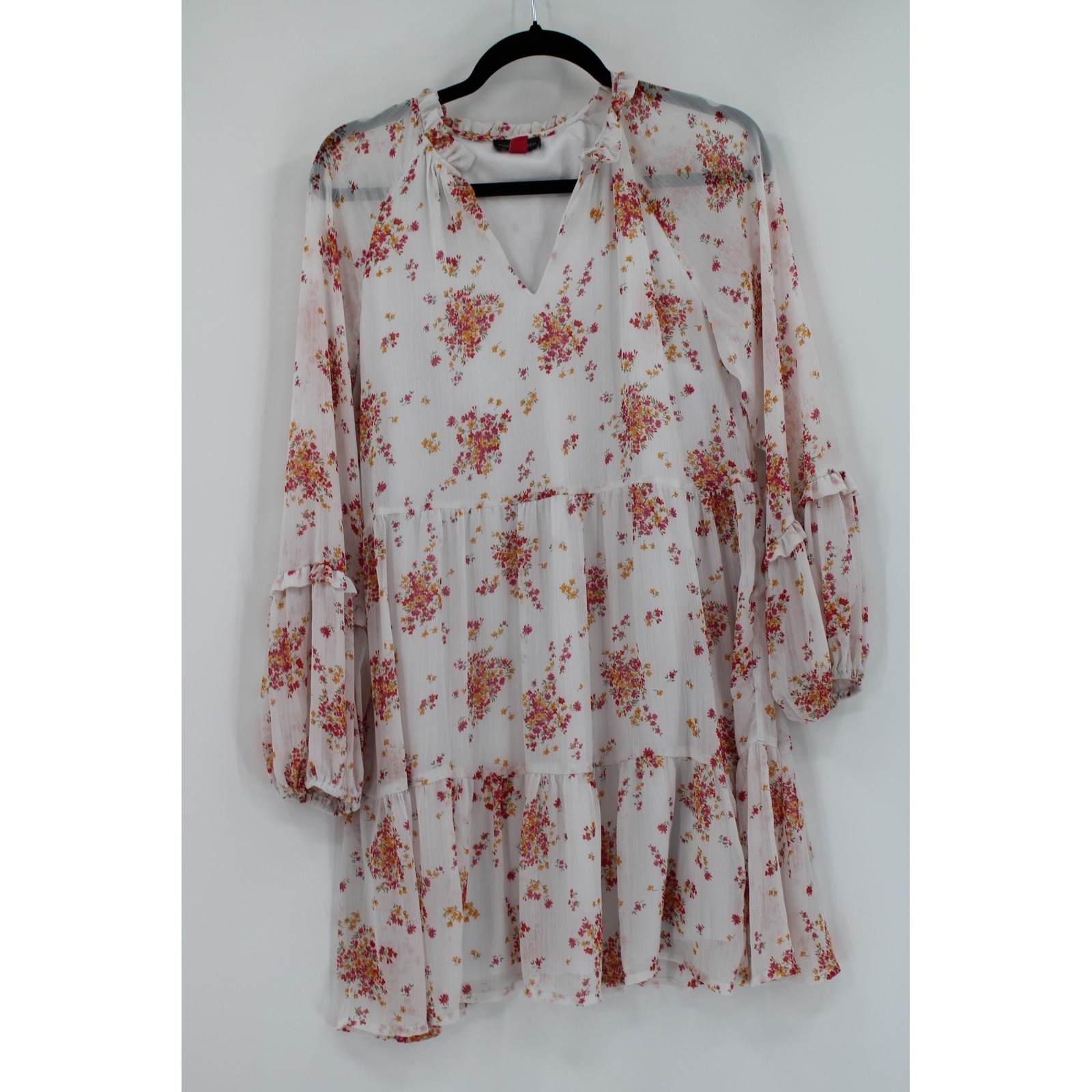Vince Camuto Dress Womens Extra Small White Floral Long Sleeve Tiered Boho Xs